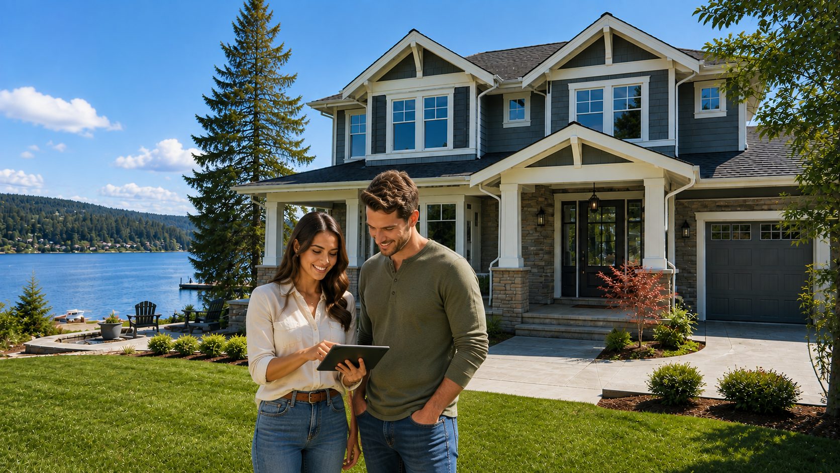 Couple reviewing their home value with YoYo Real Estate